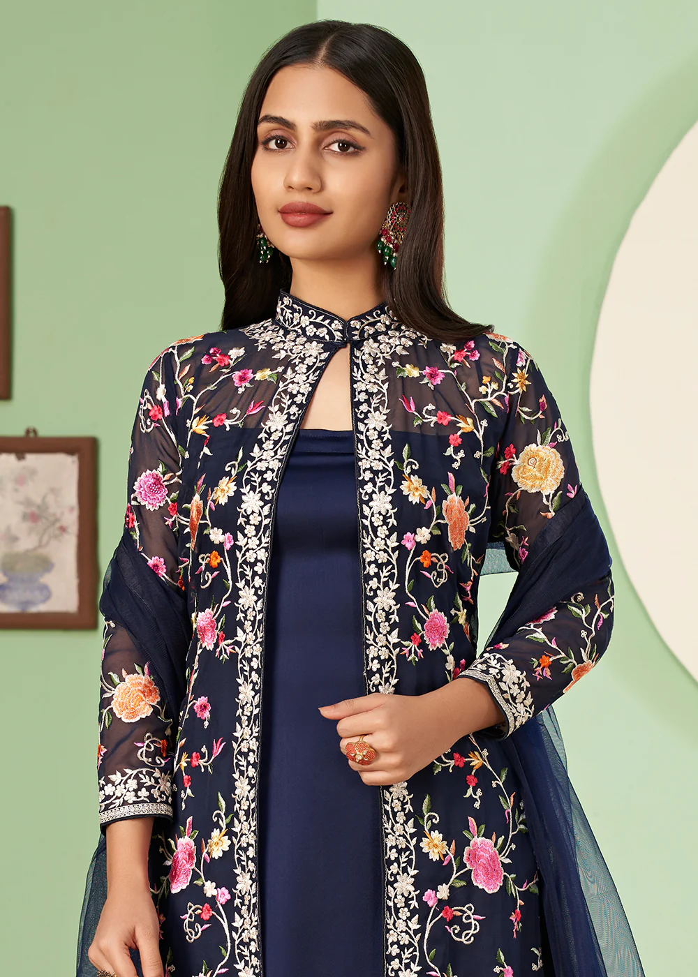 Pant Style Enchanting Blue Party Wear Jacket Style Salwar Suit - Image 4