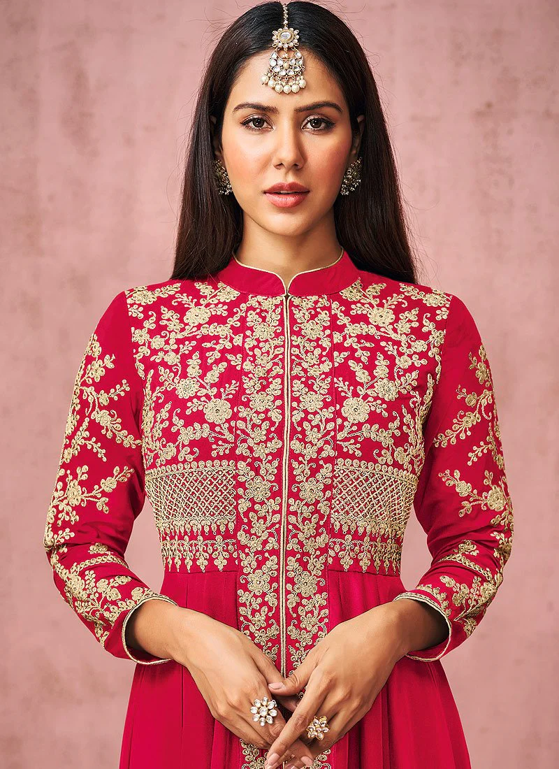 Pant Style Hot Pink Slit Style Anarkali Featuring Sonam Bajwa - Image 2