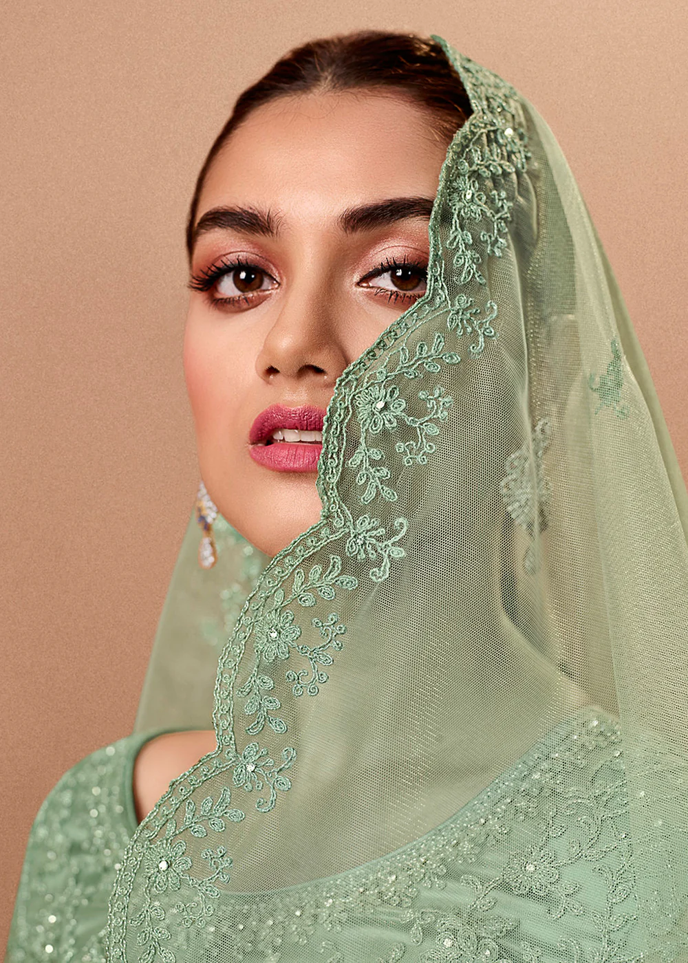 Pant Style Mint Green Embroidered Wedding Salwar Suit - Image 3