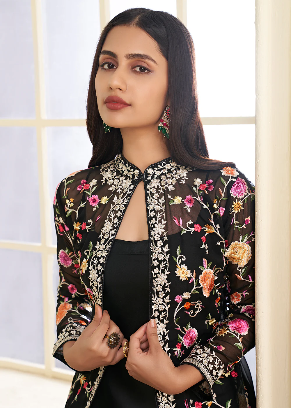 Pant Style Sassy Black Party Wear Jacket Style Salwar Suit - Image 2