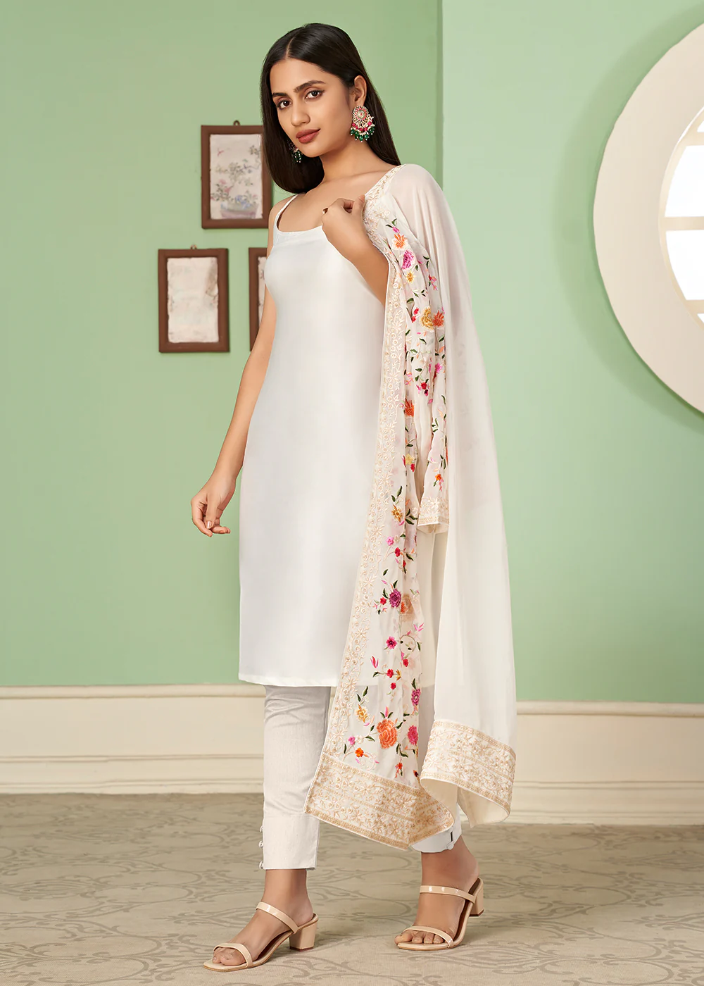 Pant Style Seductive Off-White Party Wear Jacket Style Salwar Suit - Image 3