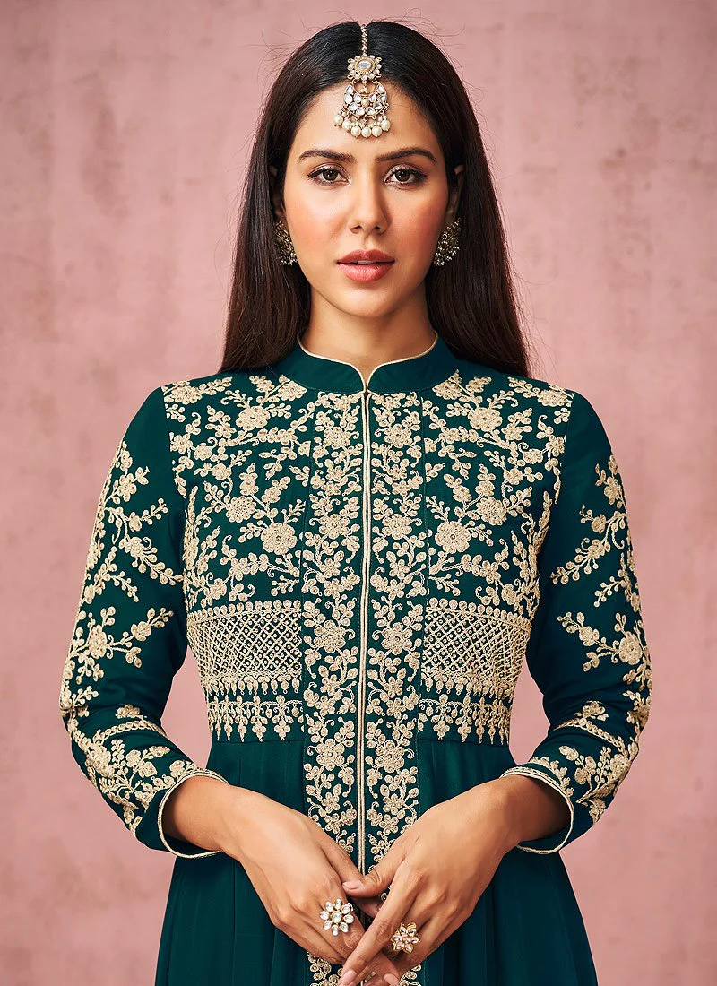 Pant Style Teal Green Slit Style Anarkali Featuring Sonam Bajwa - Image 2