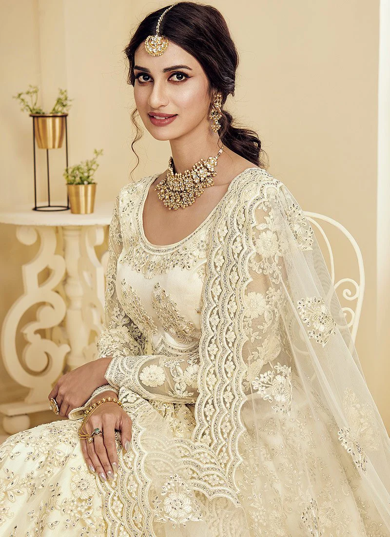 Parchment White Pearl Embroidered Wedding Lehenga Choli - Image 2