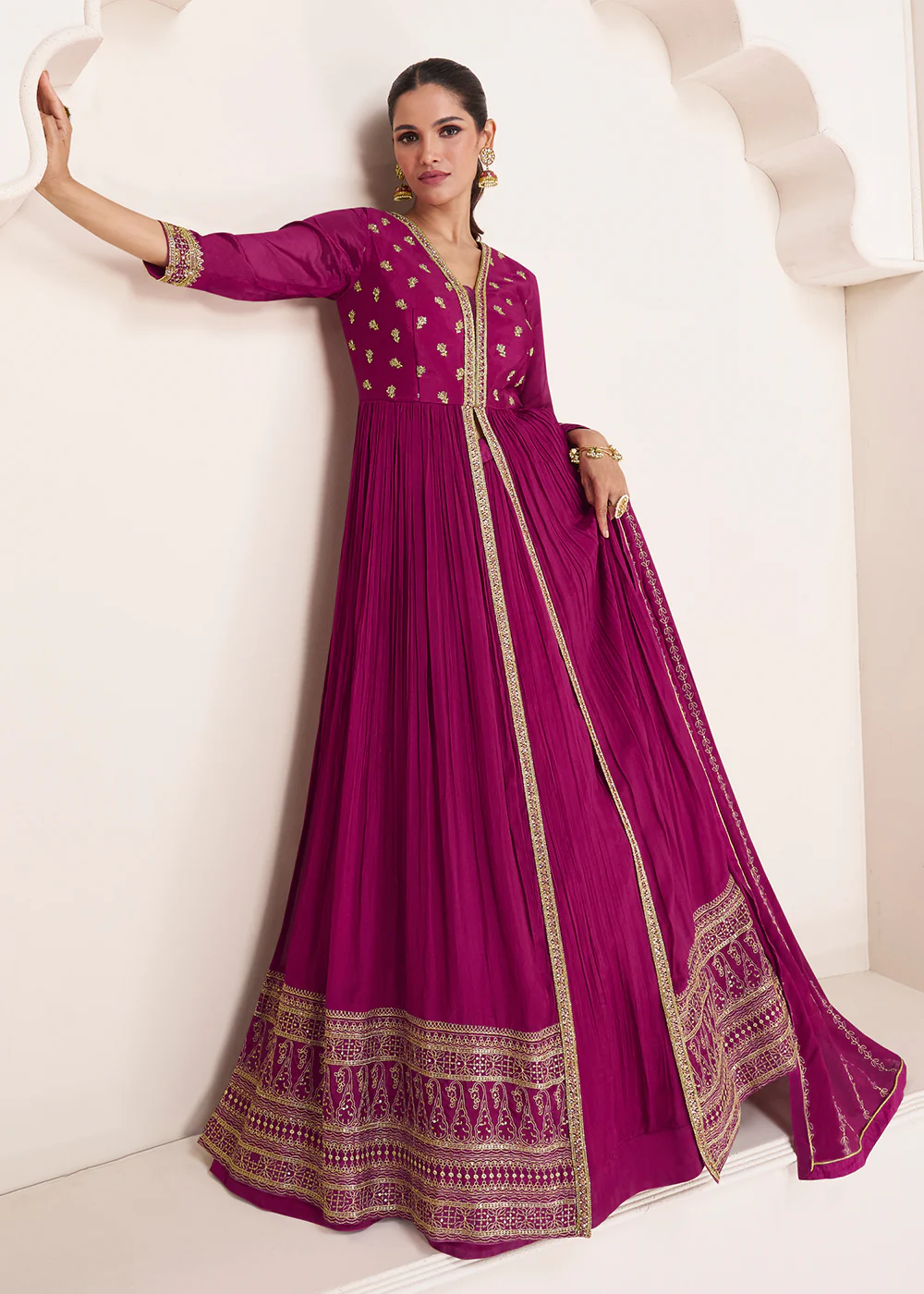 Party Magenta Plum Embroidered Skirt Style Anarkali Suit