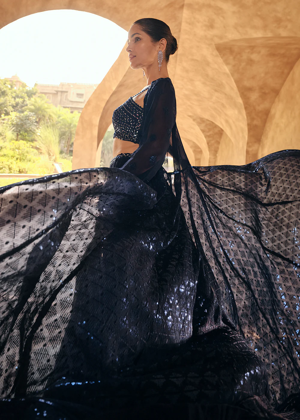 Party Style Navy Blue Georgette Designer Lehenga Choli - Image 5