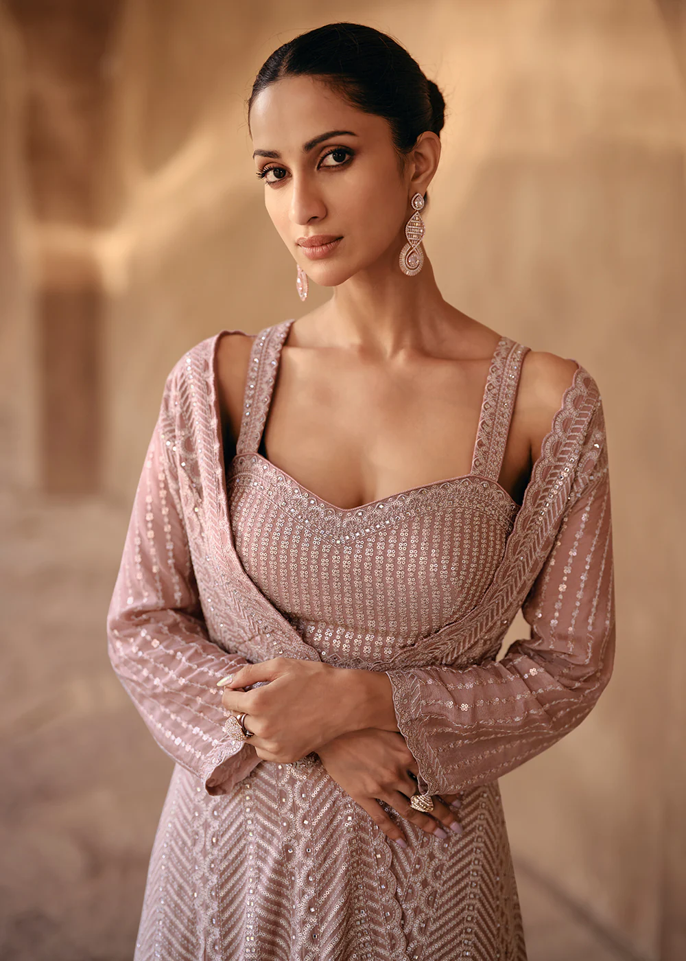 Party Style Pale Pink Chinnon Silk Designer Lehenga Choli - Image 2