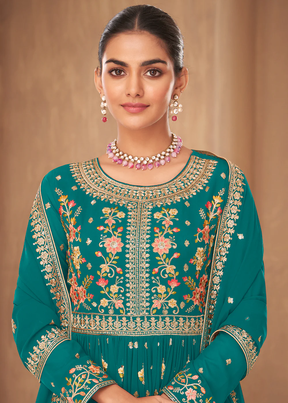 Party Style Turquoise Blue Georgette Palazzo Salwar Kurta - Image 2