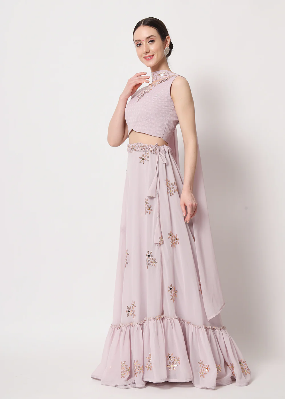 Party Wear Attractive Dusky Pink Georgette Patterned Lehenga Choli - Image 4
