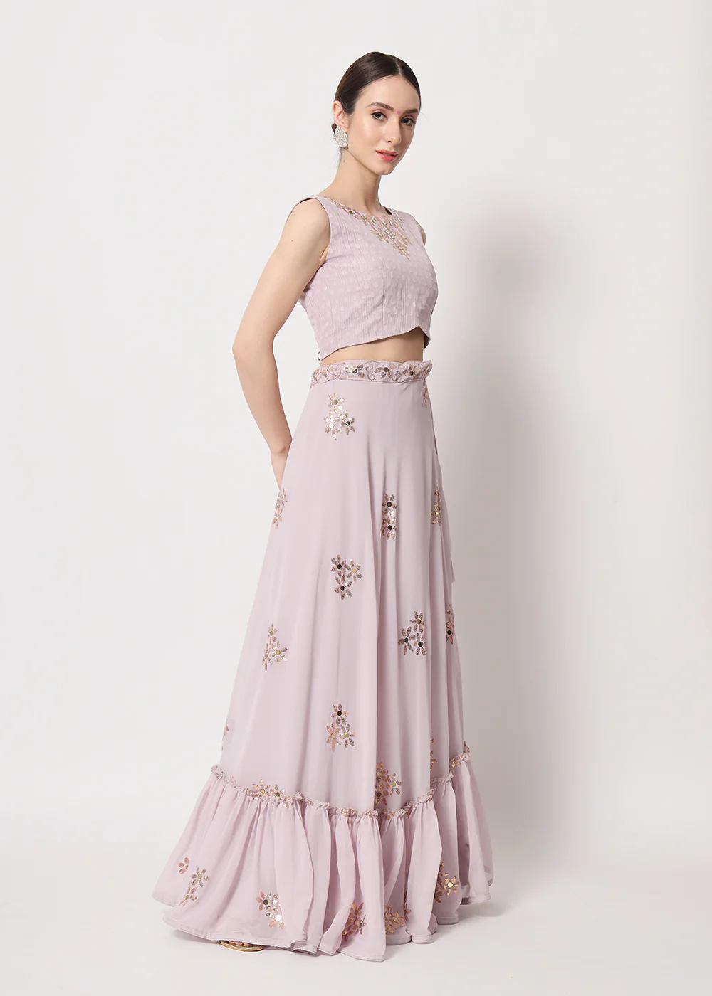 Party Wear Attractive Dusky Pink Georgette Patterned Lehenga Choli - Image 5