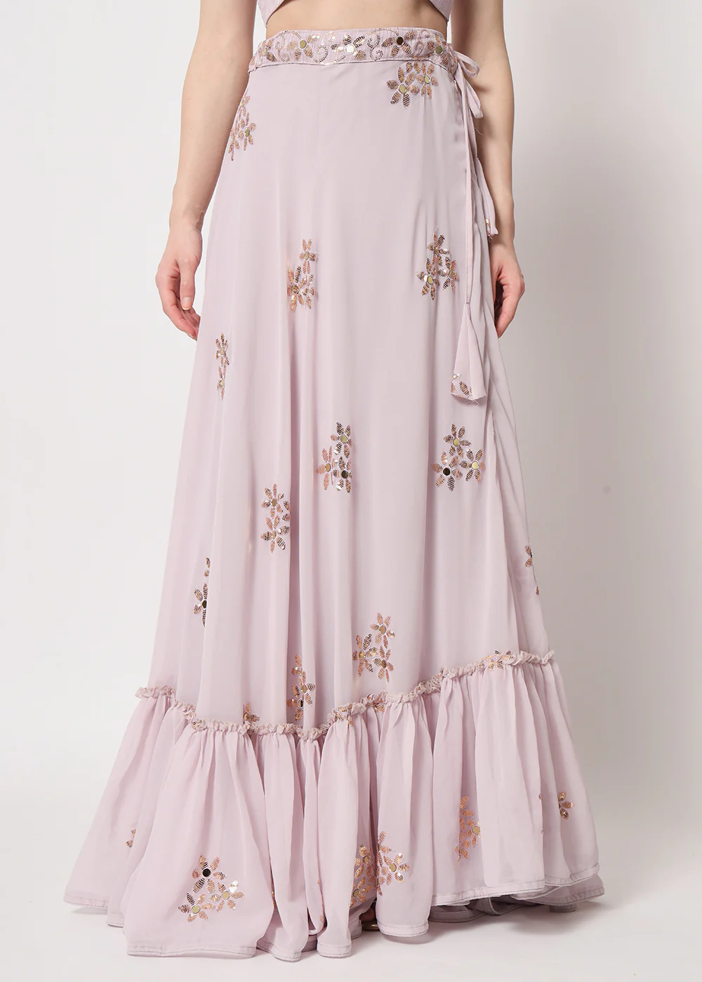 Party Wear Attractive Dusky Pink Georgette Patterned Lehenga Choli - Image 7