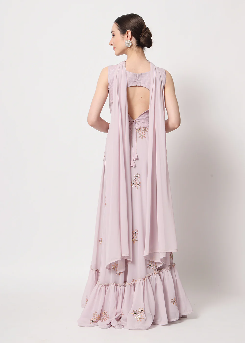 Party Wear Attractive Dusky Pink Georgette Patterned Lehenga Choli - Image 8