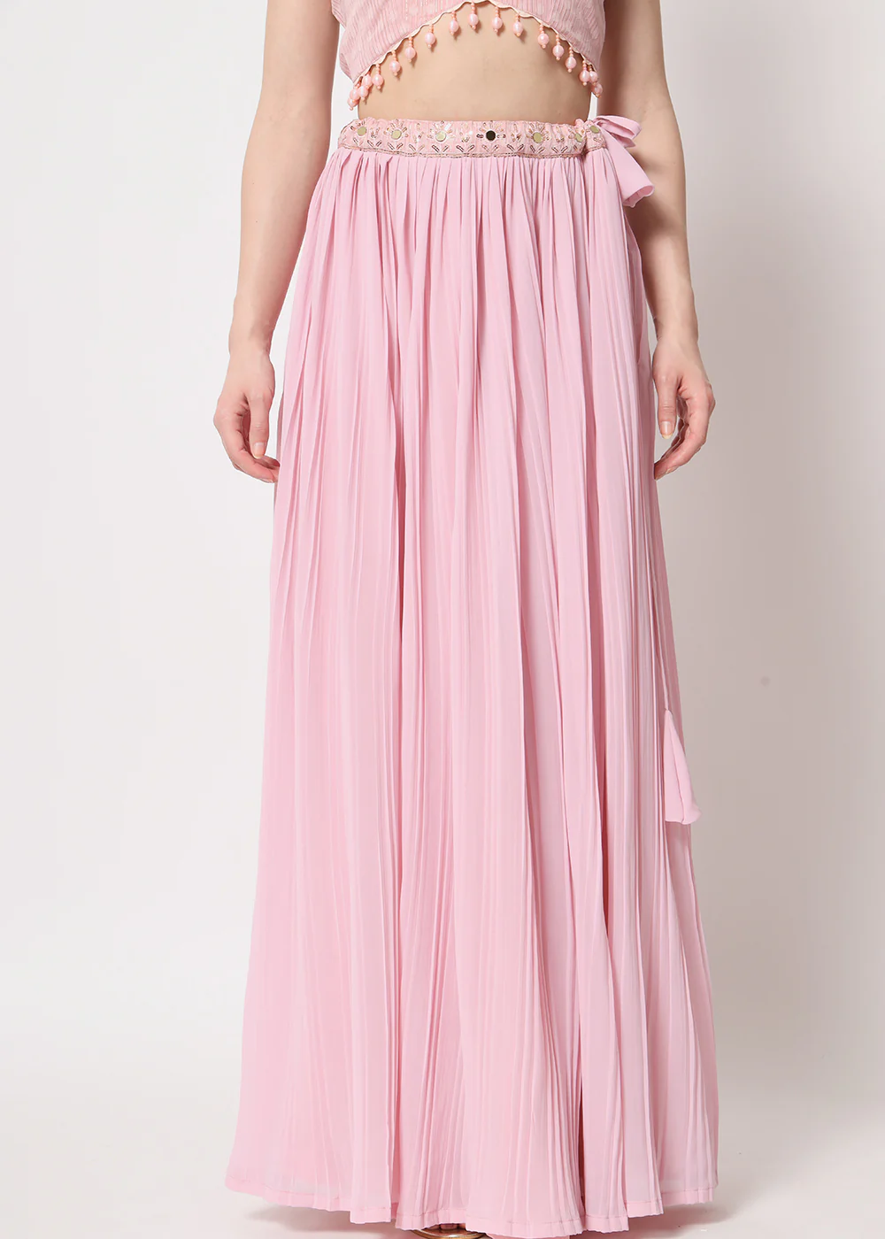 Party Wear Beauteous Pink Georgette Crushed Lehenga Choli - Image 7