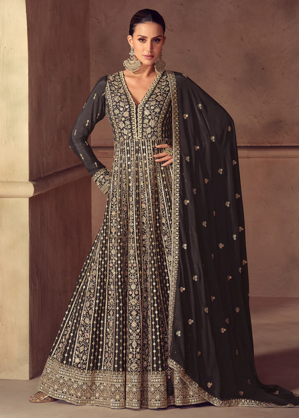 Party Wear Black Embroidered Anarkali Suit