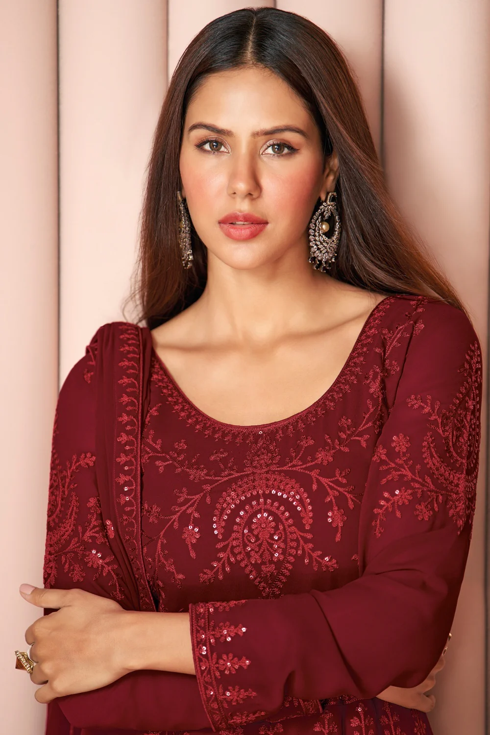 Party Wear Delightful Maroon Palazzo Style Salwar Suit - Image 2