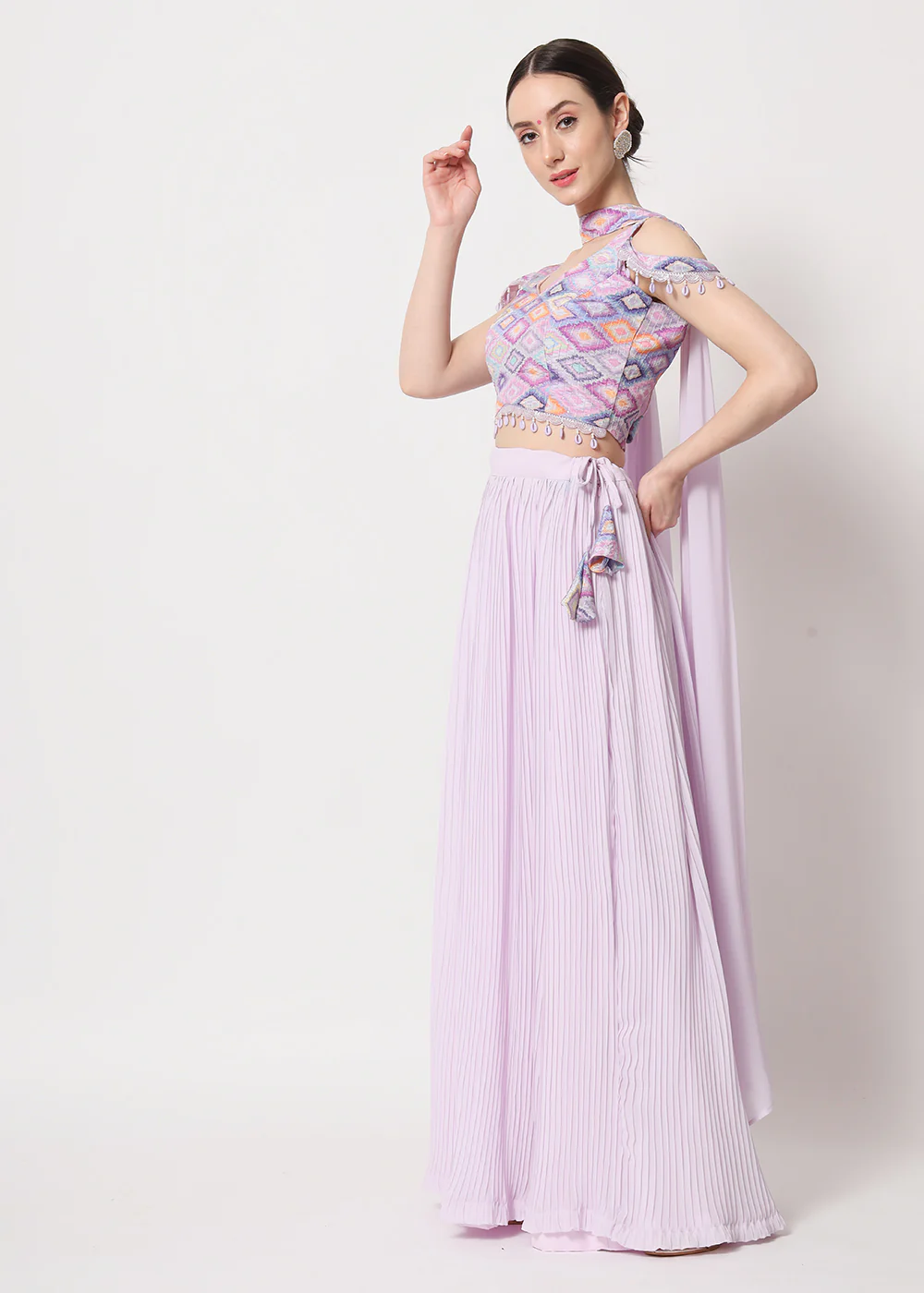 Party Wear Engaging Lavender Georgette Crushed Lehenga Choli - Image 4