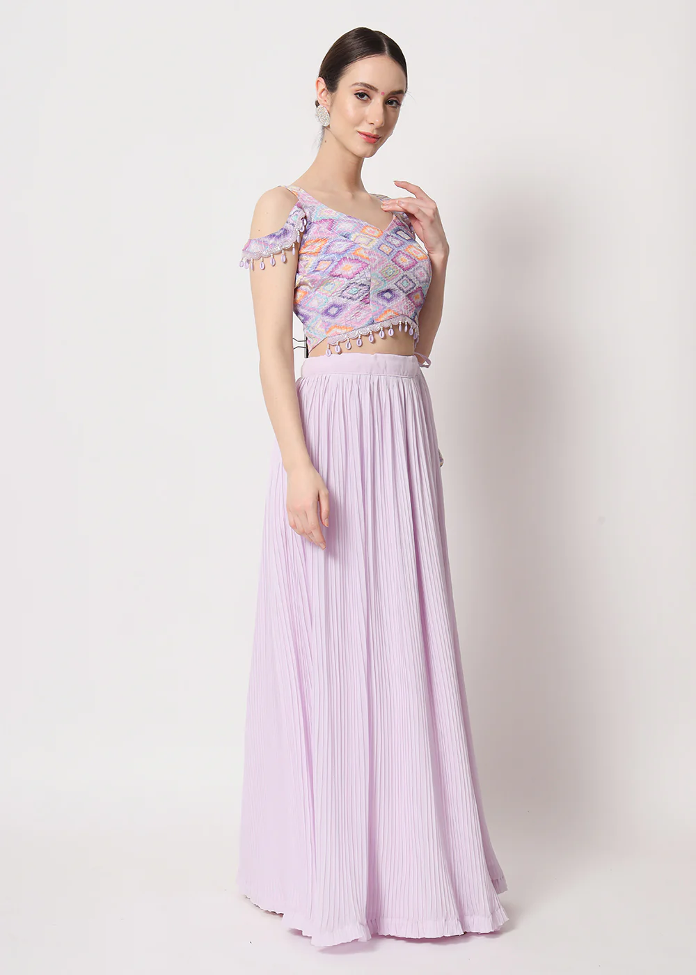 Party Wear Engaging Lavender Georgette Crushed Lehenga Choli - Image 6
