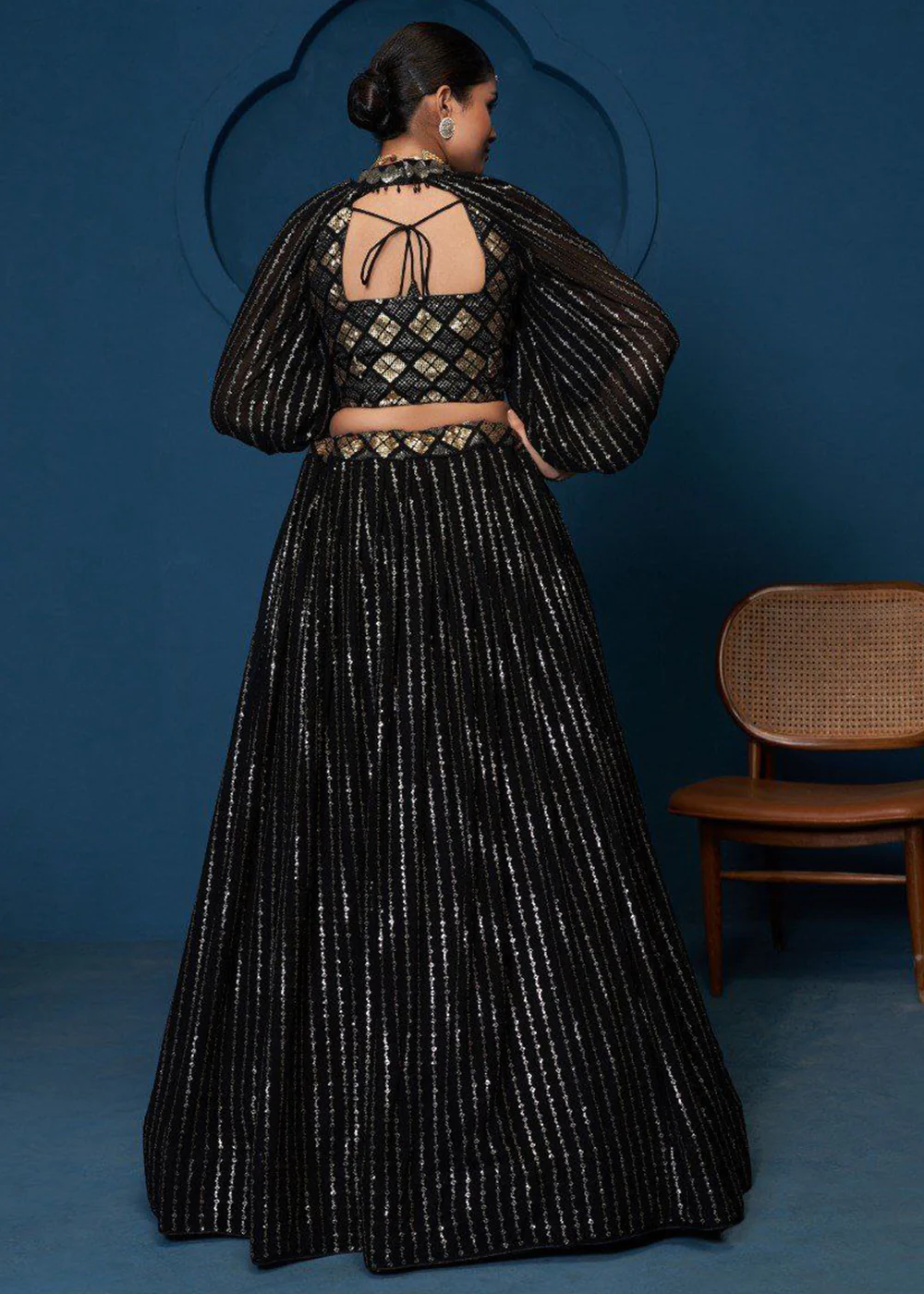 Party Wear Georgette Black Embroidered Lehenga Choli - Image 3