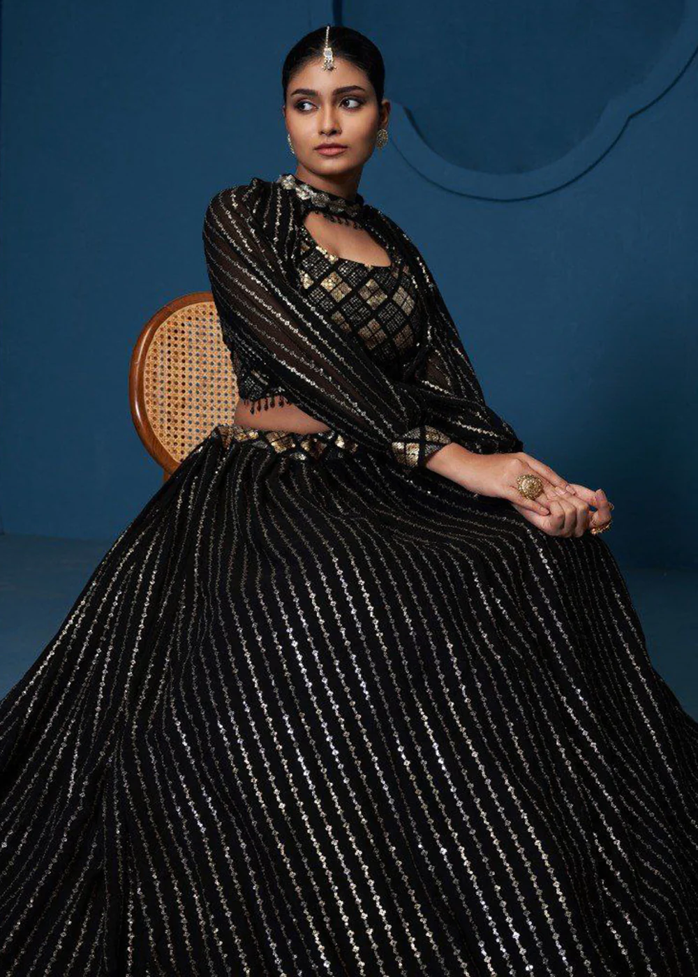 Party Wear Georgette Black Embroidered Lehenga Choli - Image 4