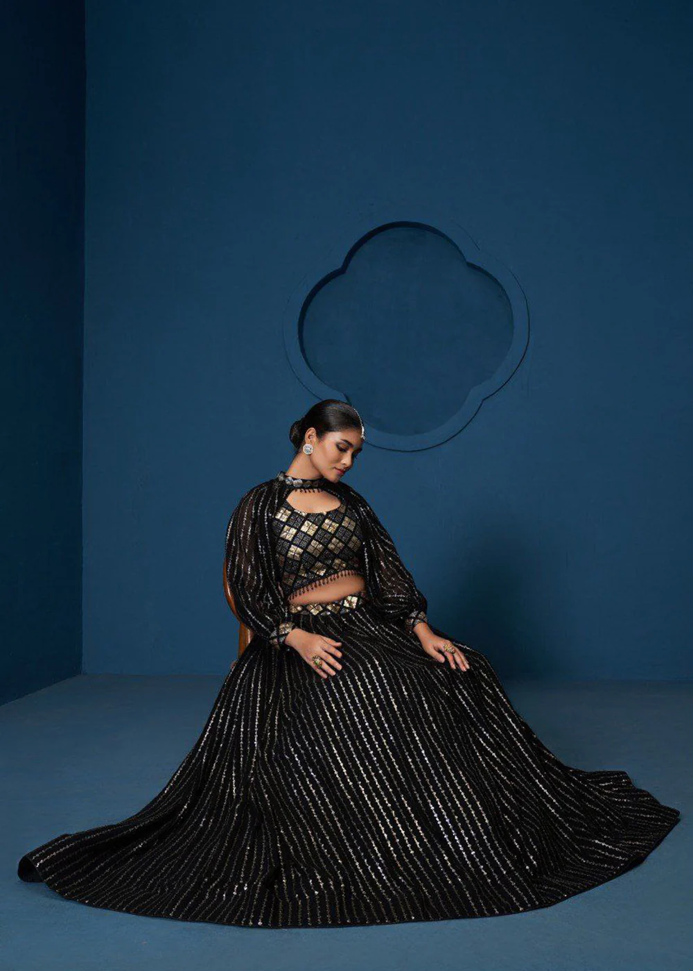 Party Wear Georgette Black Embroidered Lehenga Choli - Image 5