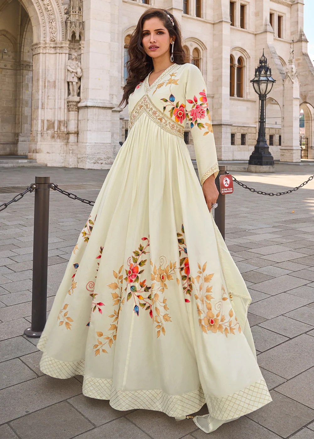 Party Wear Off White Indo Western Designer Gown