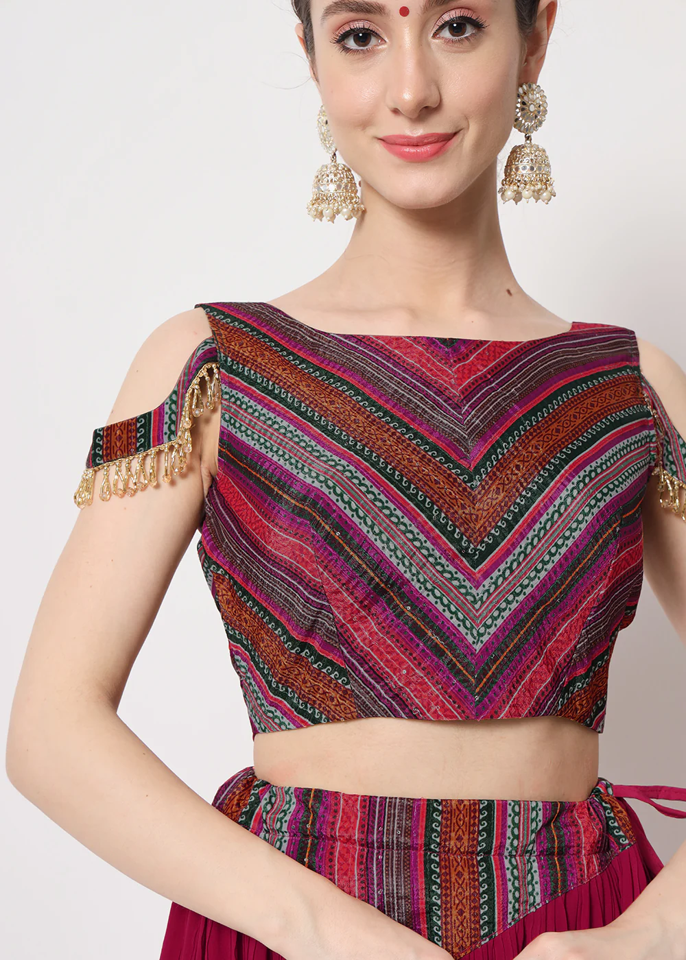 Party Wear Pretty Deep Pink Georgette Crushed Lehenga Choli - Image 2