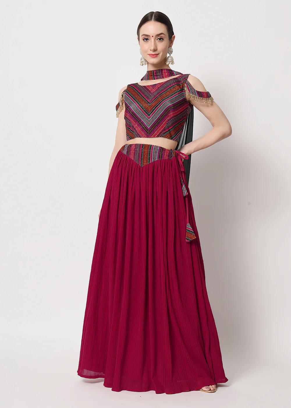 Party Wear Pretty Deep Pink Georgette Crushed Lehenga Choli - Image 3