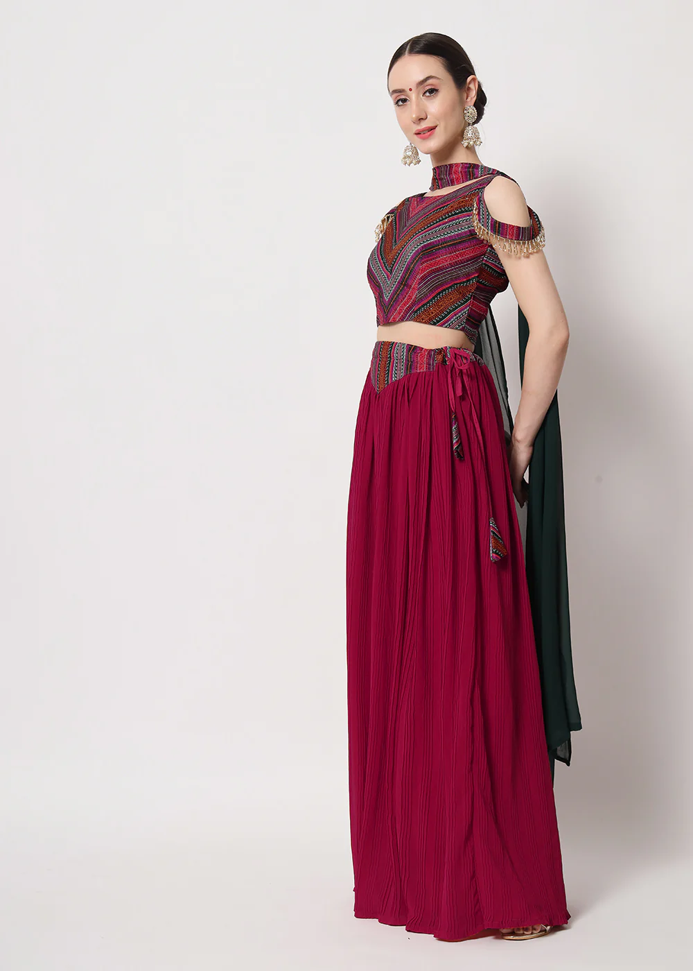 Party Wear Pretty Deep Pink Georgette Crushed Lehenga Choli - Image 4