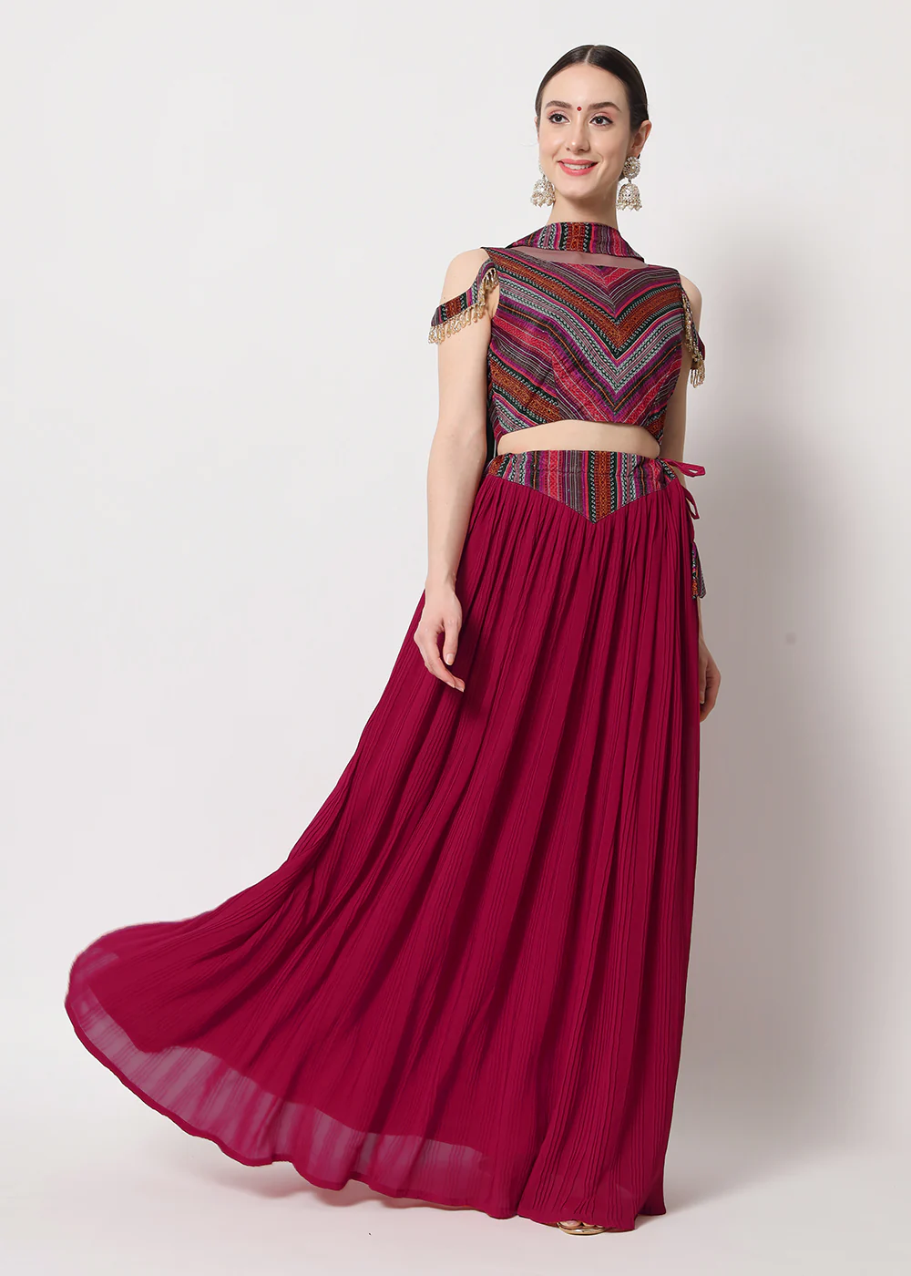Party Wear Pretty Deep Pink Georgette Crushed Lehenga Choli - Image 5
