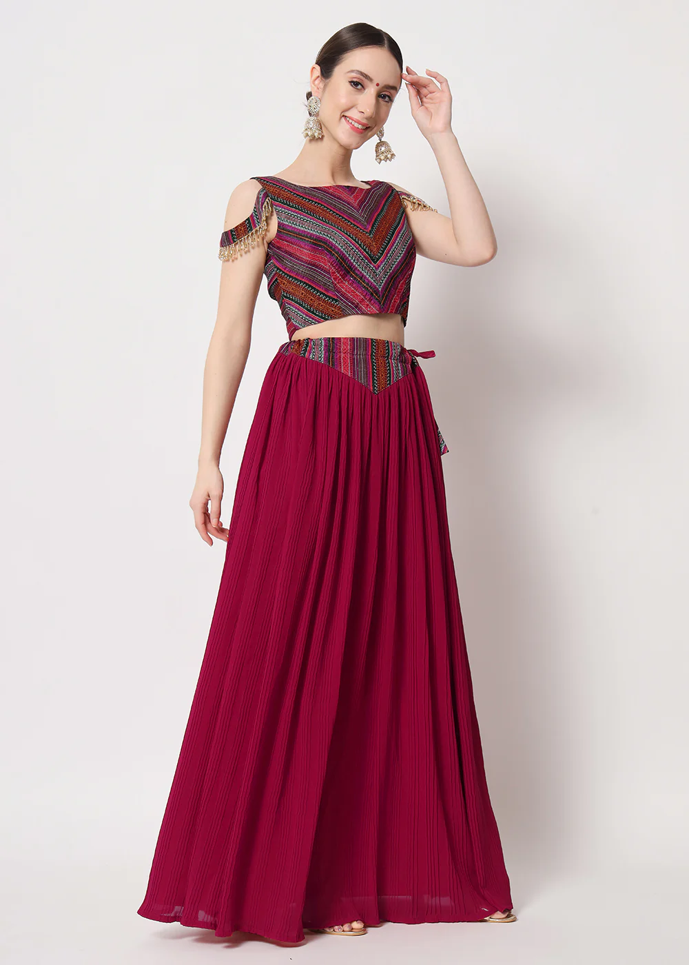 Party Wear Pretty Deep Pink Georgette Crushed Lehenga Choli - Image 6