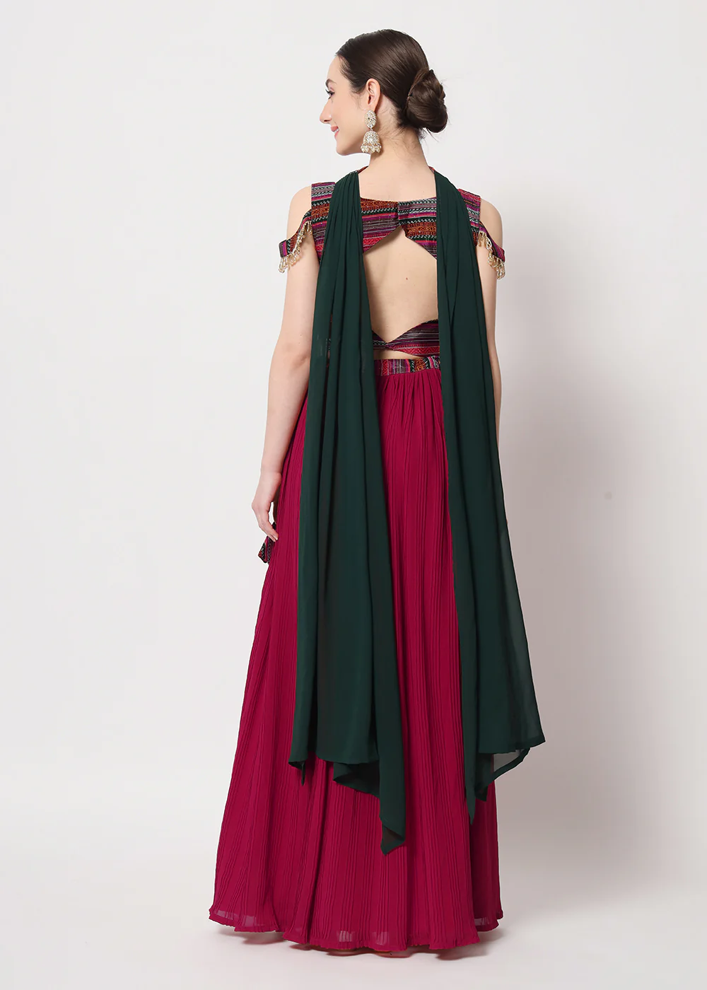 Party Wear Pretty Deep Pink Georgette Crushed Lehenga Choli - Image 8
