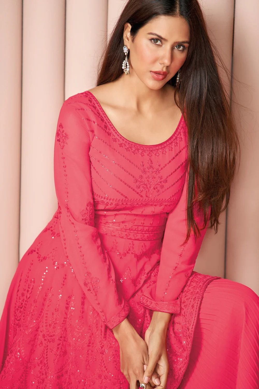 Party Wear Soothing Pink Palazzo Style Salwar Suit - Image 2
