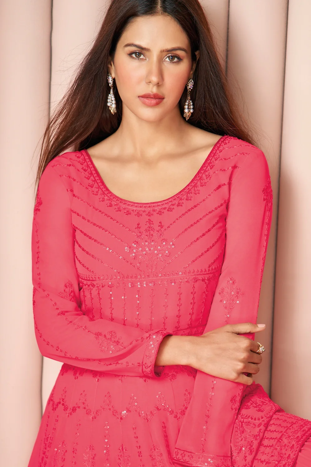 Party Wear Soothing Pink Palazzo Style Salwar Suit - Image 4