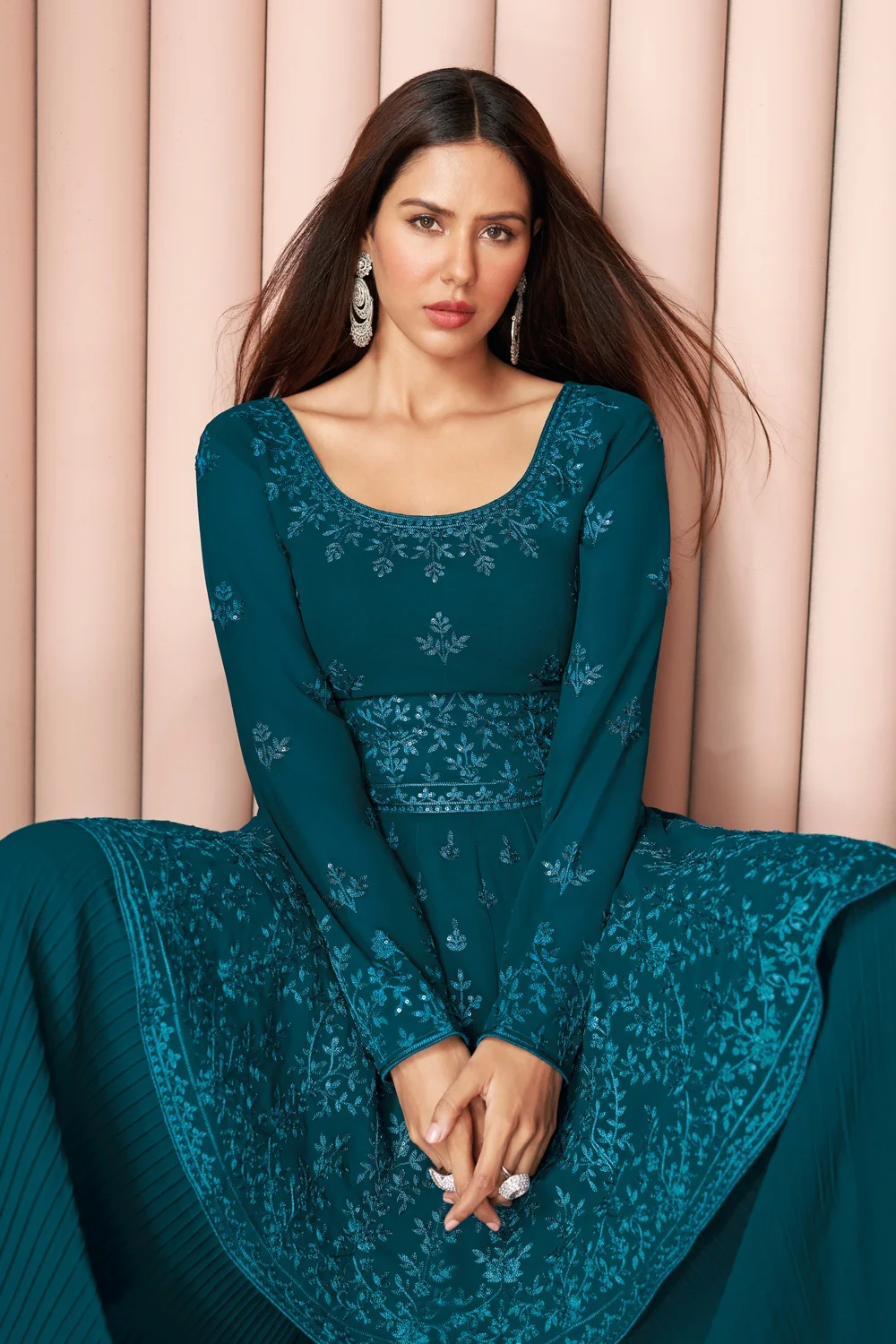 Party Wear Spellbinding Blue Palazzo Style Salwar Suit - Image 3