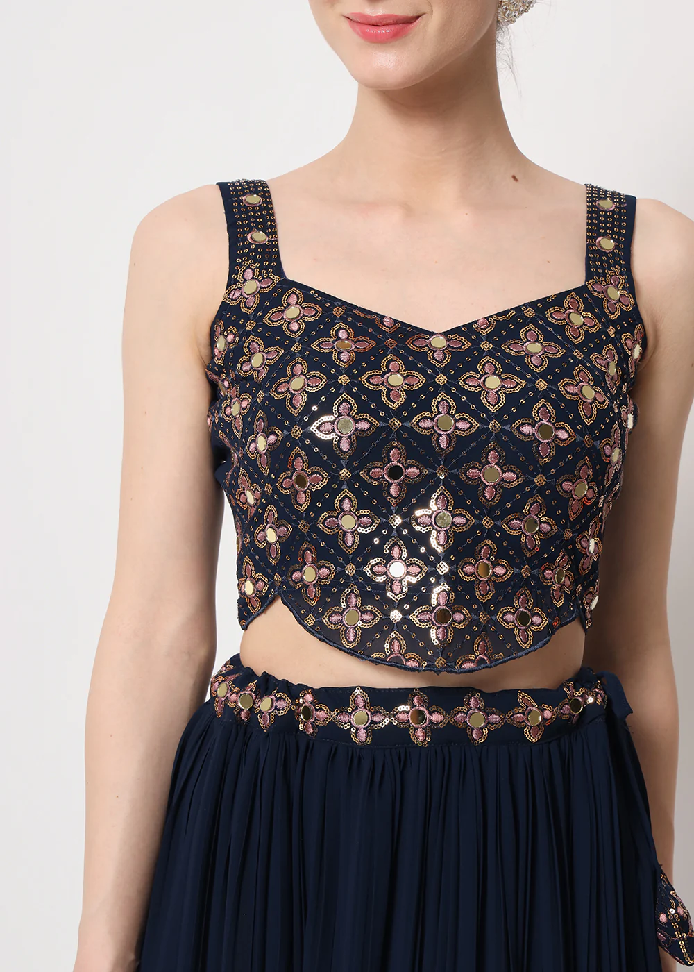 Party Wear Stunning Navy Blue Georgette Crushed Lehenga Choli - Image 2