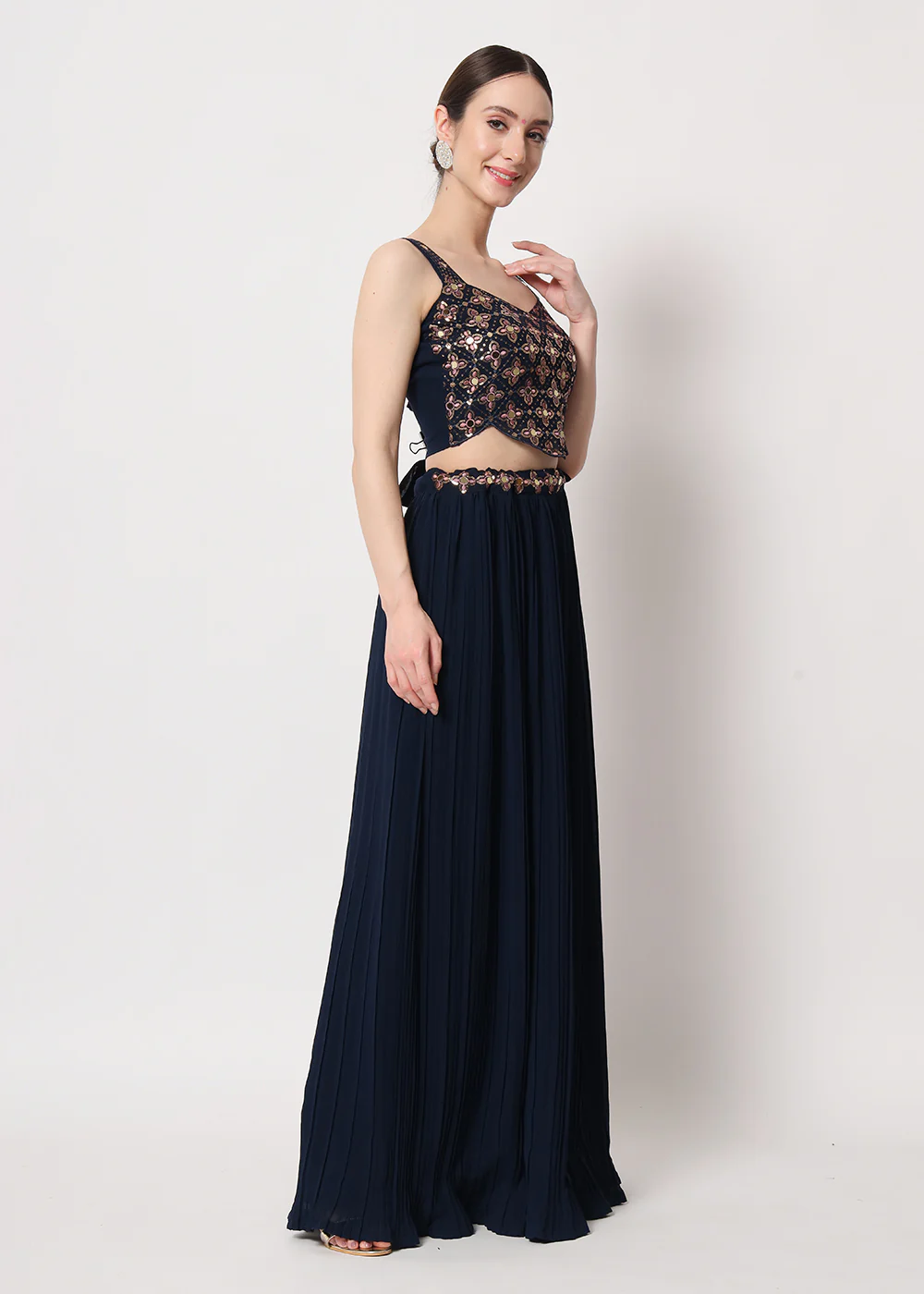 Party Wear Stunning Navy Blue Georgette Crushed Lehenga Choli - Image 3