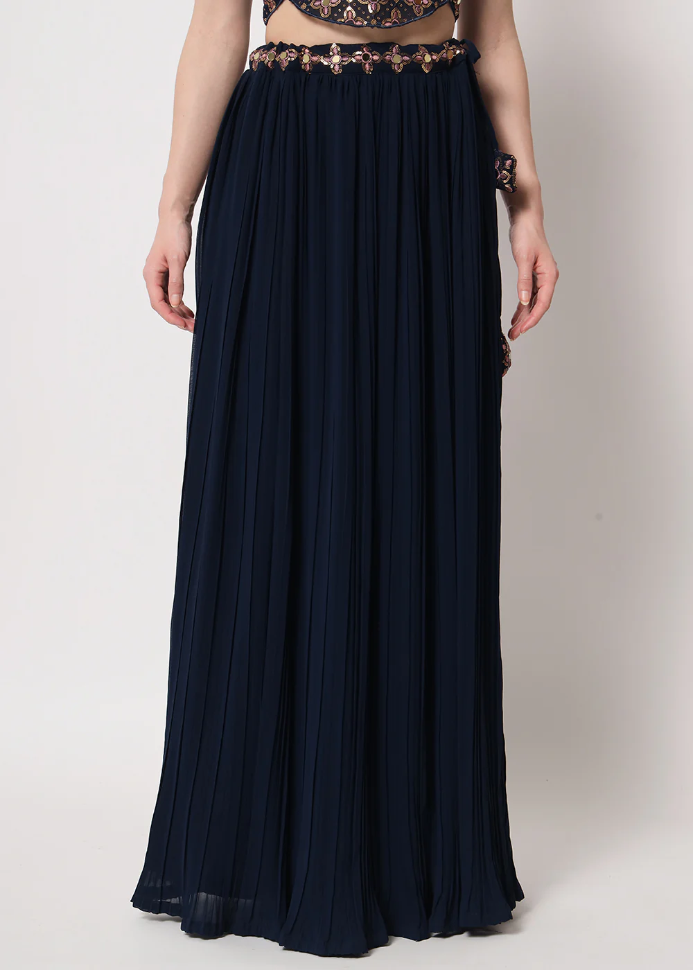 Party Wear Stunning Navy Blue Georgette Crushed Lehenga Choli - Image 5