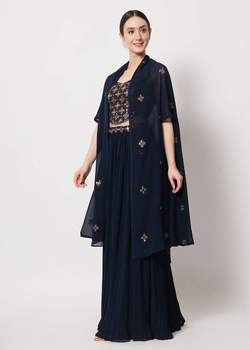 Party Wear Stunning Navy Blue Georgette Crushed Lehenga Choli - Image 6