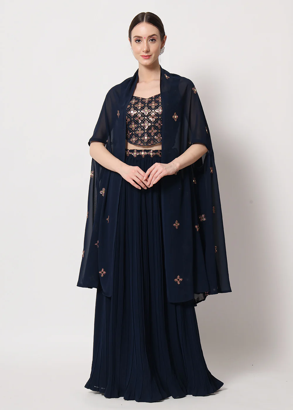 Party Wear Stunning Navy Blue Georgette Crushed Lehenga Choli - Image 7