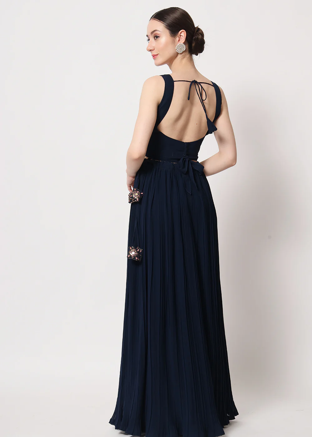 Party Wear Stunning Navy Blue Georgette Crushed Lehenga Choli - Image 9