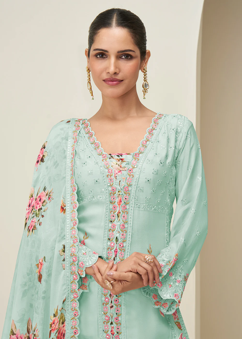 Pastel Blue Palazzo Style Wedding Festive Dress - Image 2