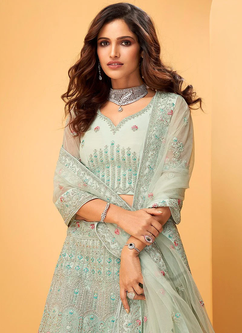 Pastel Green Hand Work Embroidered Bridal Lehenga Choli - Image 3