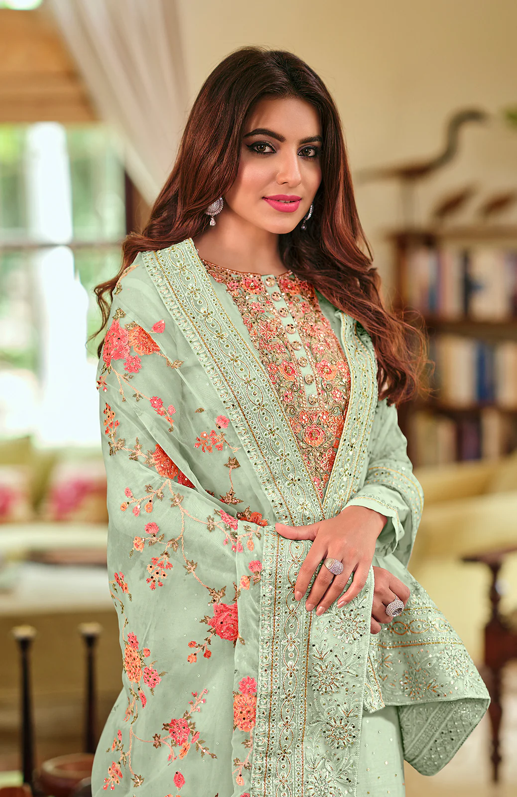 Pastel Green Viscose Silk Designer Pakistani Salwar Suit - Image 2