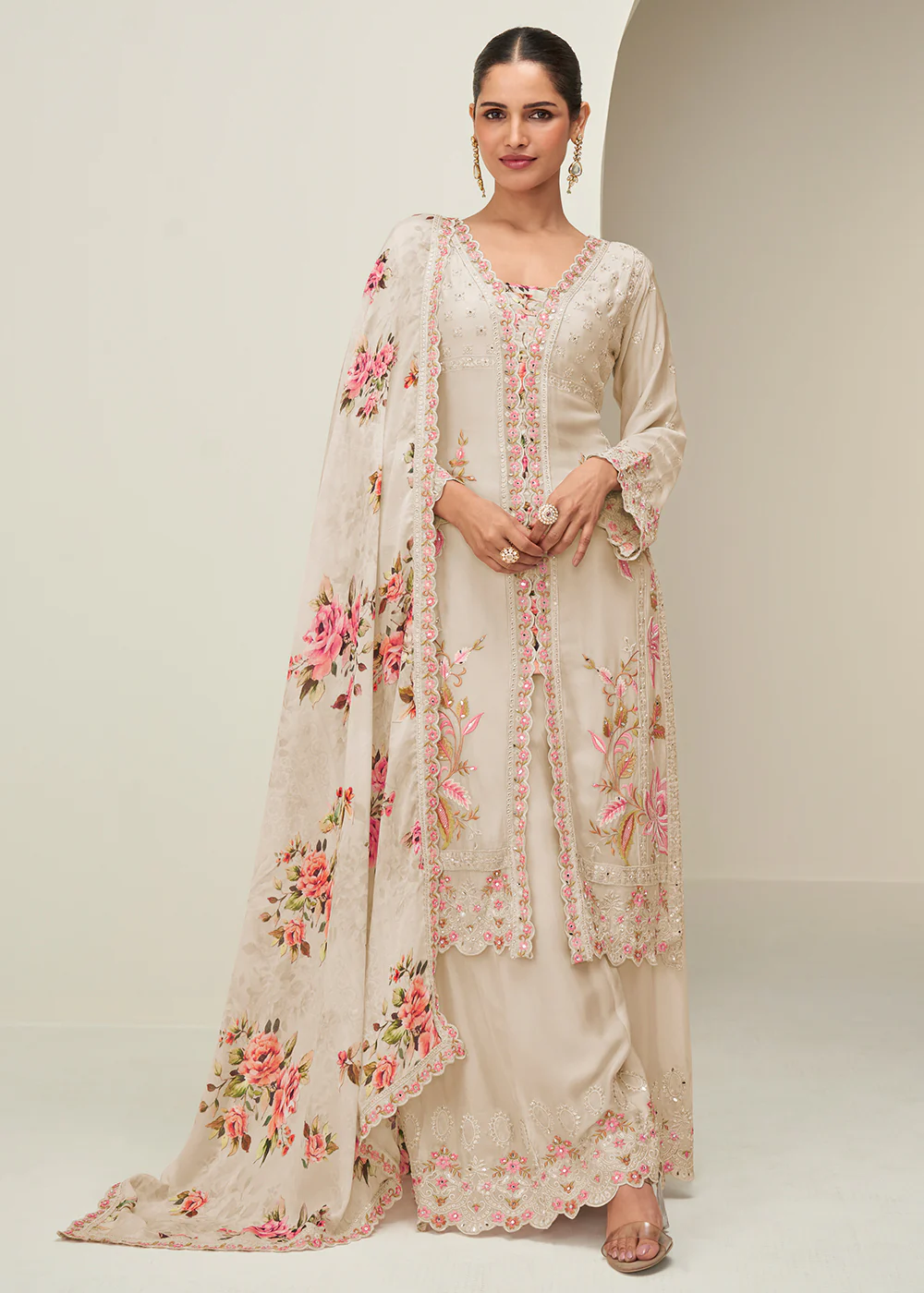 Pastel Ivory Palazzo Style Wedding Festive Dress