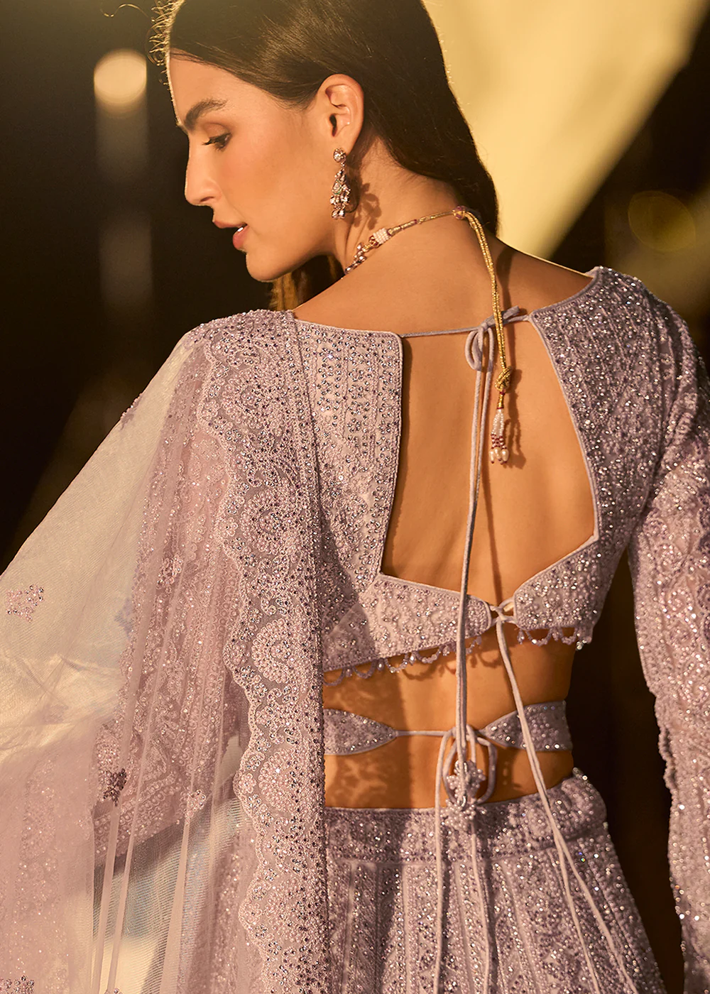 Pastel Lilac Net Reception Wear Lehenga Choli - Image 3