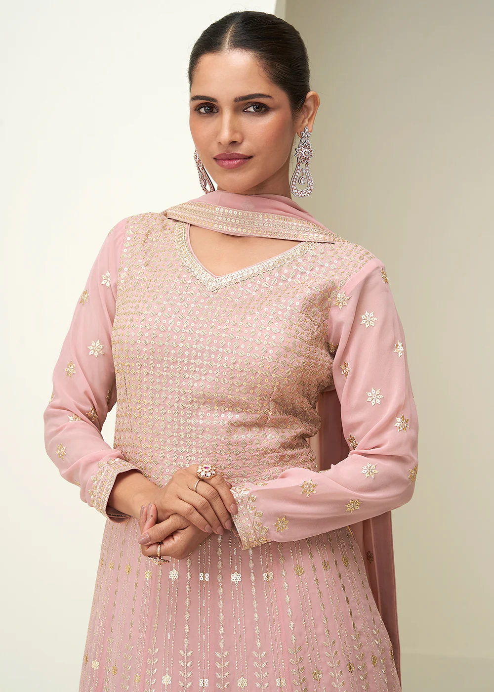 Pastel Pink Embroidered Elegant Wedding Anarkali Suit - Image 2