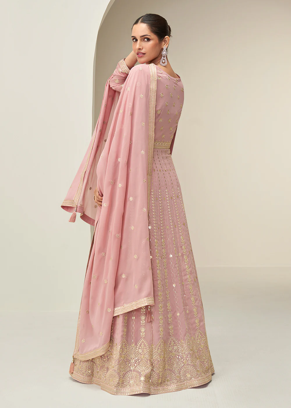 Pastel Pink Embroidered Elegant Wedding Anarkali Suit - Image 3