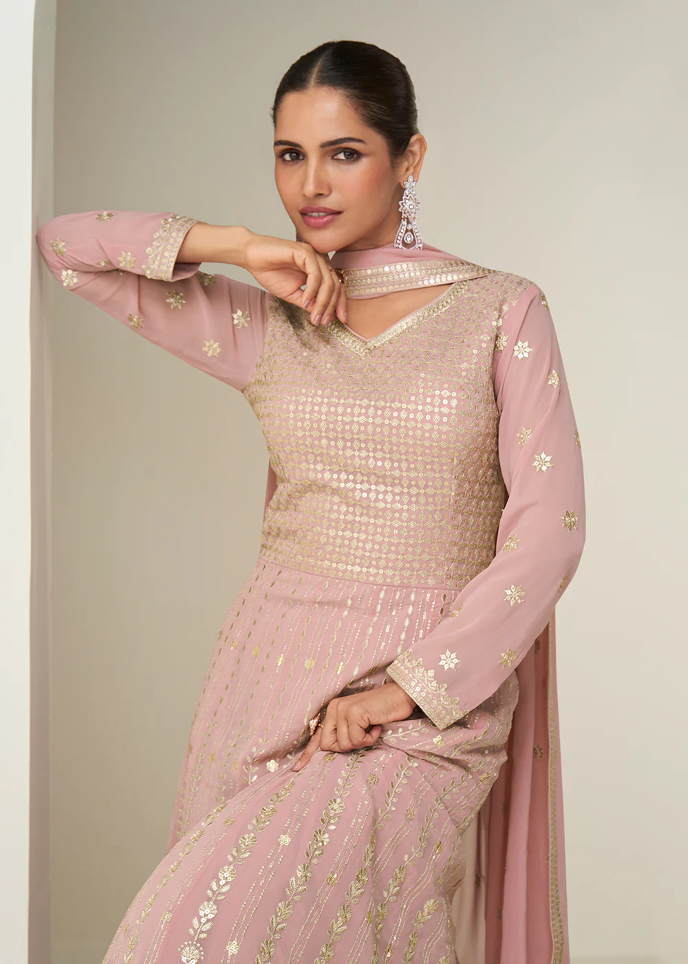 Pastel Pink Embroidered Elegant Wedding Anarkali Suit - Image 4