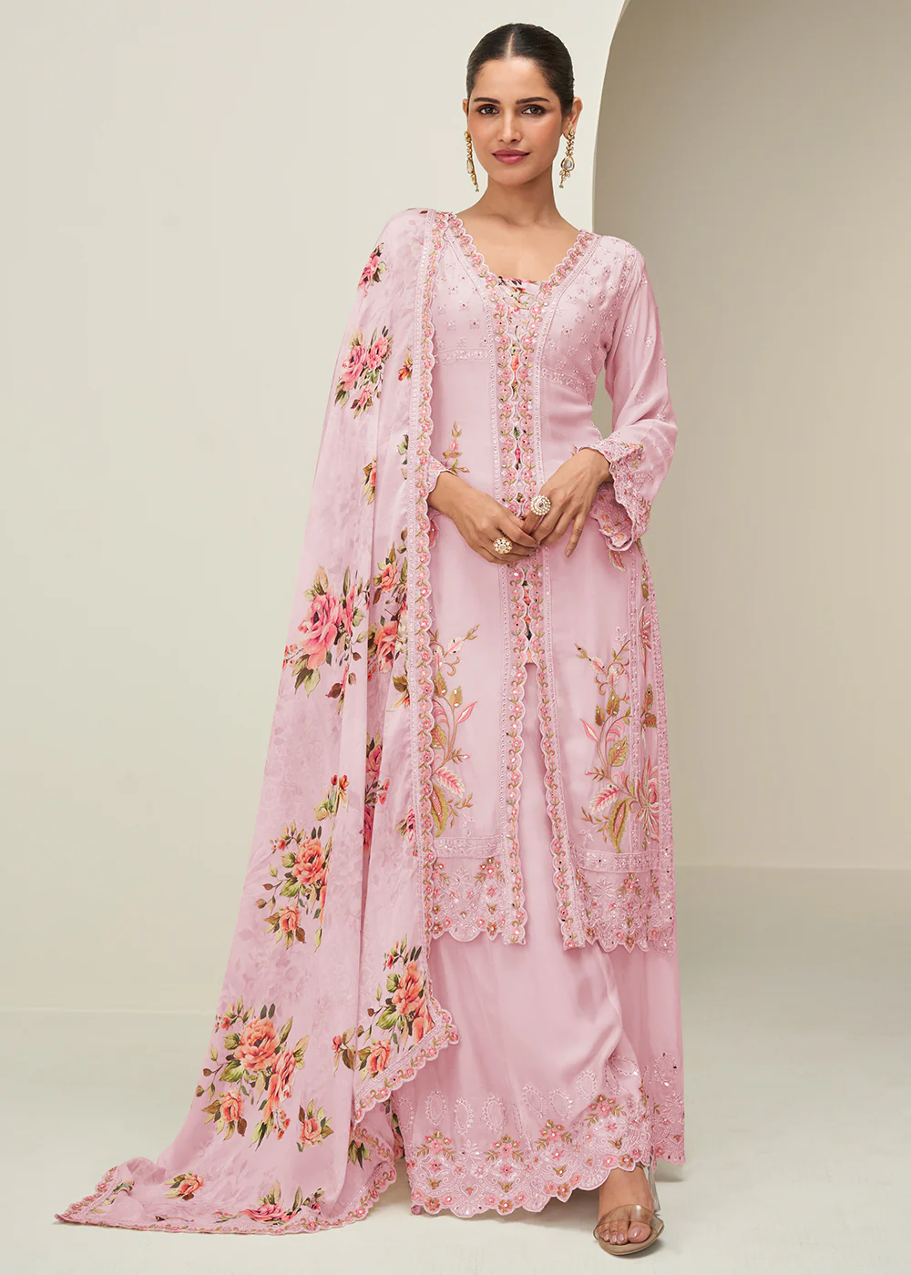 Pastel Pink Palazzo Style Wedding Festive Dress