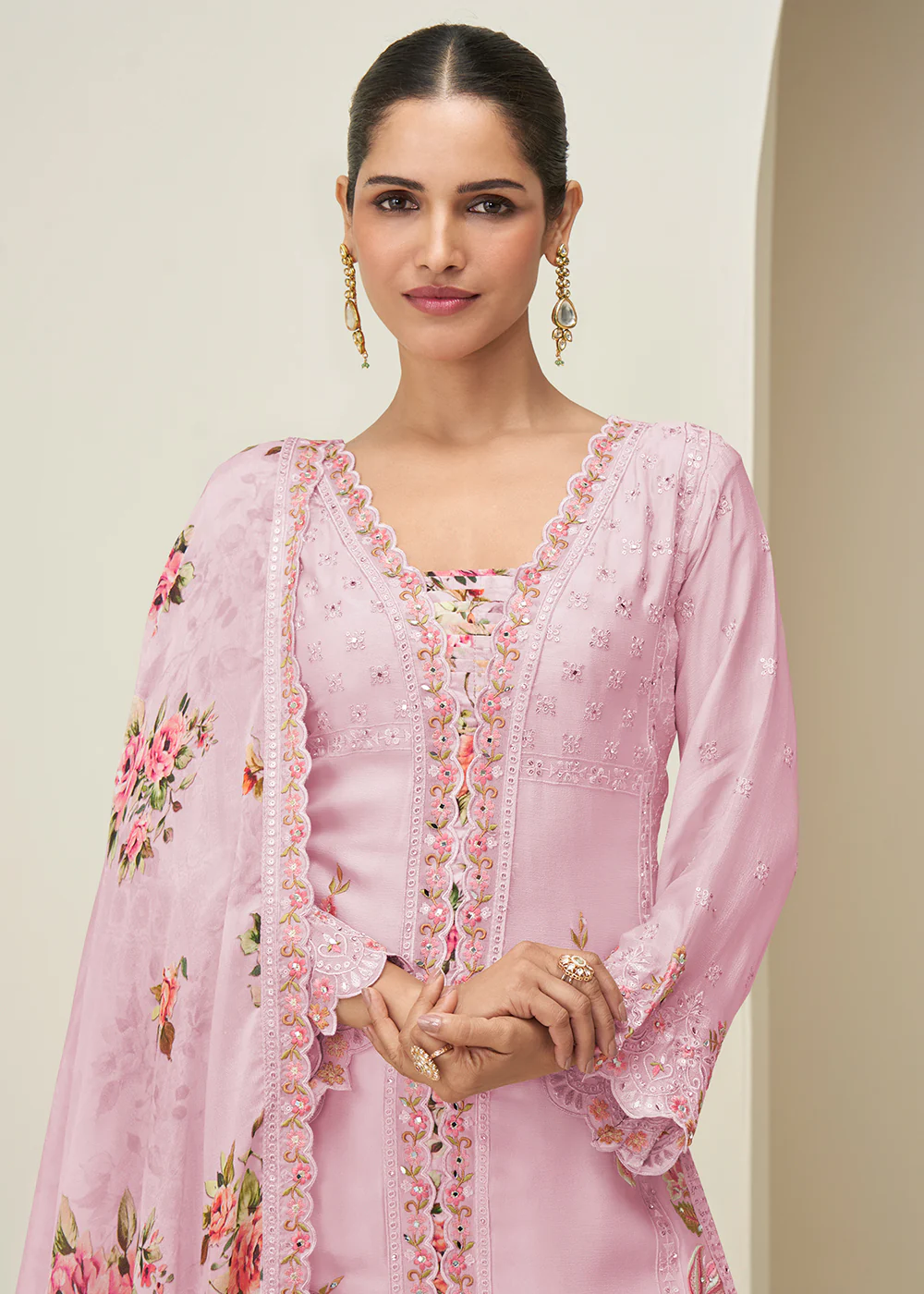 Pastel Pink Palazzo Style Wedding Festive Dress - Image 2