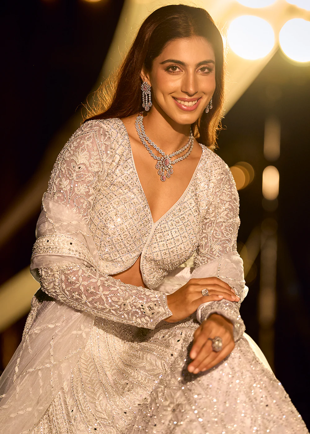 Pastel Silver Net Reception Wear Lehenga Choli - Image 4